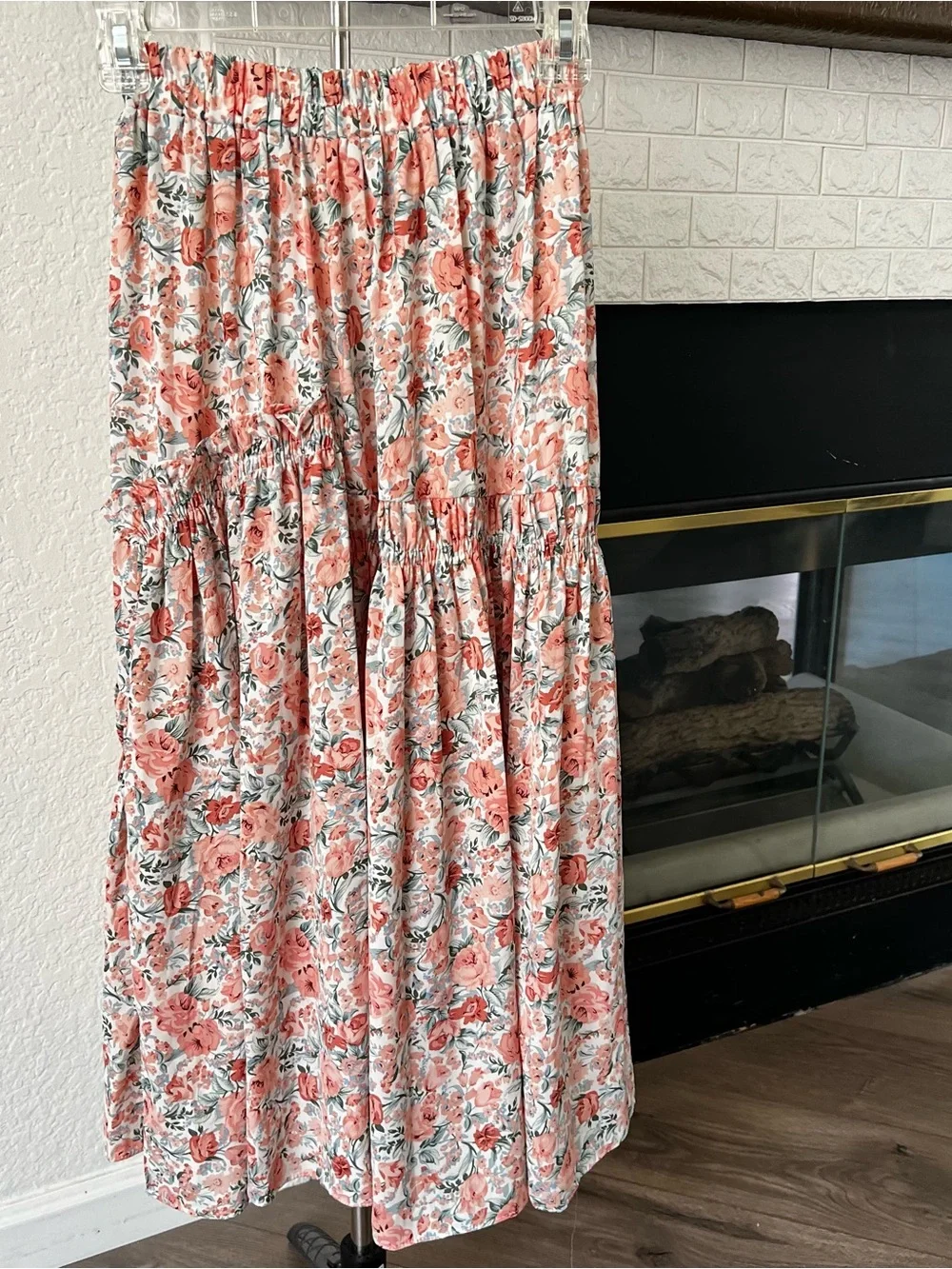 Floral Tiered Midi Skirt in Coral Pink